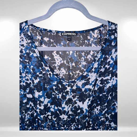 Express Black Floral V-neck Sheer Elastic Cinch Waist Short Sleeve Flowy Blouse - Picture 5 of 5